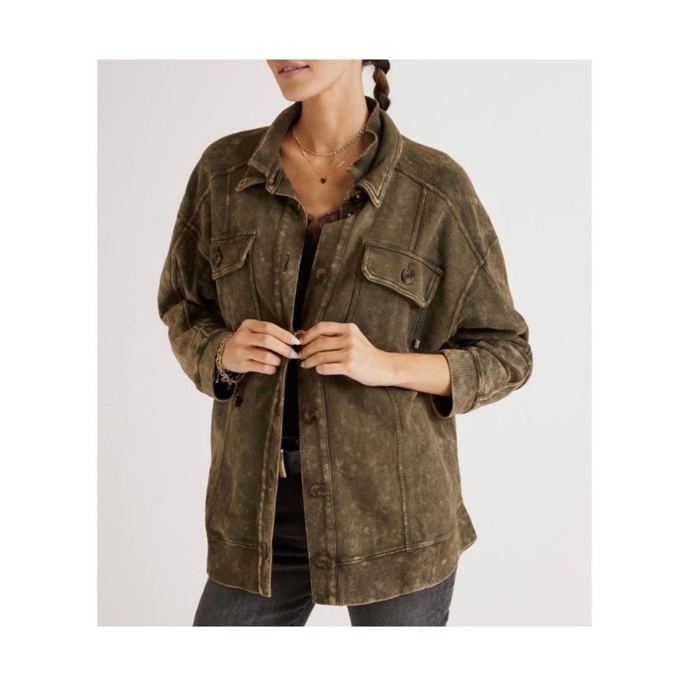 Pilcro Anthropologie Pilcro Relaxed Distressed Shirt Jacket XS Moss Color